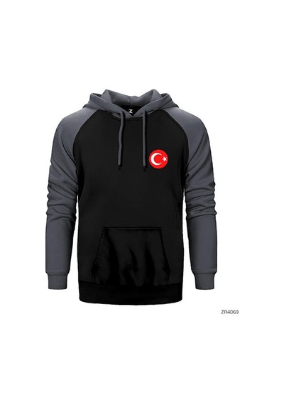 Ay Yıldız Gri Renk Reglan Kol Sweatshirt / Hoodie