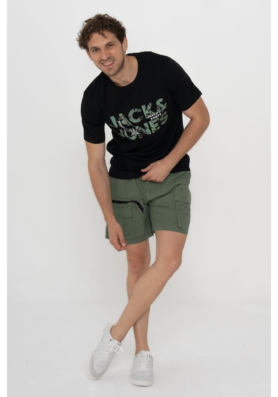 Jack & Jones 12215700 Techlogo Bisiklet Yaka Logolu Erkek Tişört Siyah Beyaz