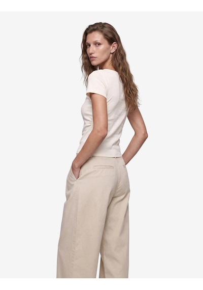 Koton Viskon Slim Fit Büzgülü Bisiklet Yaka Kısa Kollu Tişört Ekru 7wak50052ek