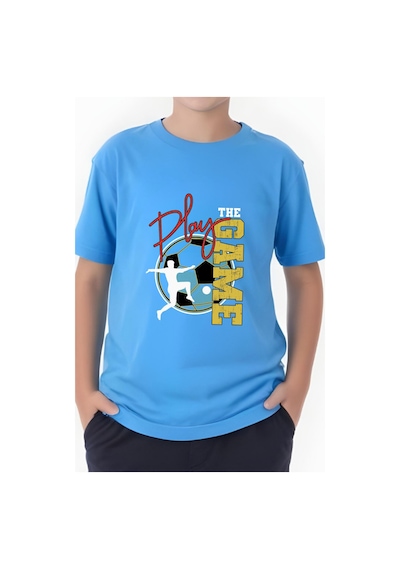Panios Kids Play Game Baskılı Erkek Çocuk Kısa Kollu Yuvarlak Yaka T-shirt Mavi