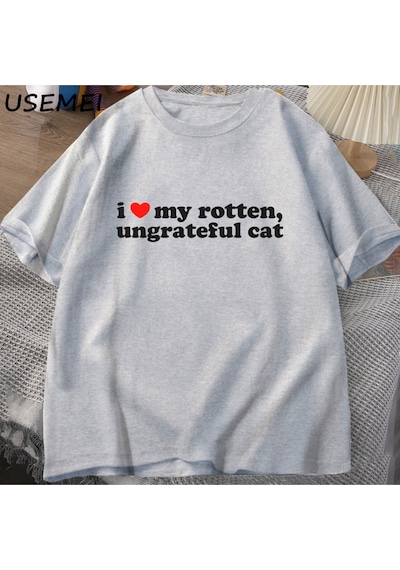 Flood Of Style Ben Çürümüş Rotten Kedi T-shirt Erkek Giysileri Seviyorum Komik Sevimli Meme Kedi T Shirt Yaz Gri