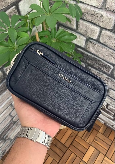 Guard Leather Guard Lacivert Hakiki Deri Şifreli El Çantası Çok Renkli