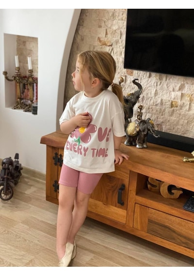 Jolly Kids Kız Çocuk Papatya Baskılı Fitilli Şortlu Takım Somon