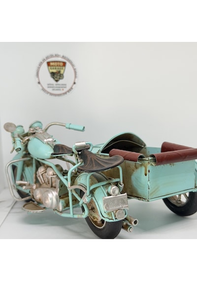 Nostaljik Sepetli Buz Mavisi Klasik Motosiklet - 1:18 Ölçek 12cm Dekoratif Model