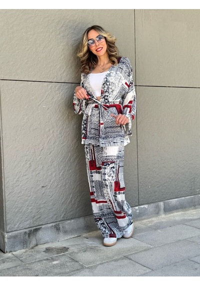 Kadın Mix Desenli İkili Kimono Takım - S504506 Çok Renkli