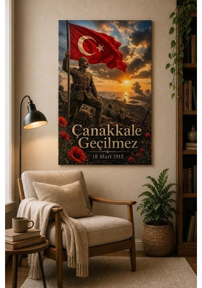 Çanakkale Geçilmez Baskılı Cam Tablo 18 Mart Türk Bayrağı Dekoratif Duvar Tablosu