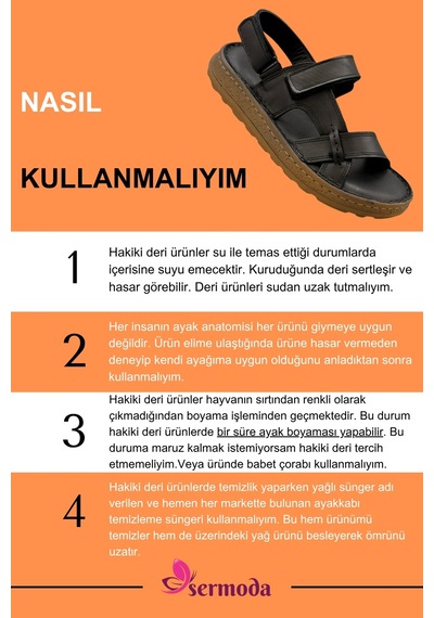 Sermoda Hakiki Deri Erkek Sandalet - Yumuşak Kalın Tabanlı Hakiki Deri Erkek Sandalet Siyah