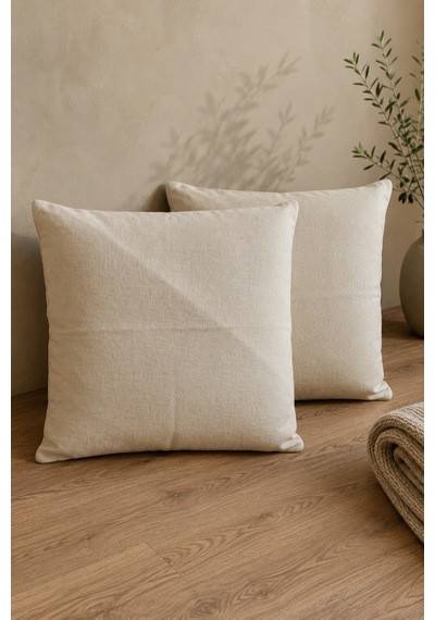1 Adet Ham Bez Kırlent Kılıfı %100 Pamuk, Fermuarlı 44x44 Cm Dekoratif Yastık Kılıfı Bej-krem