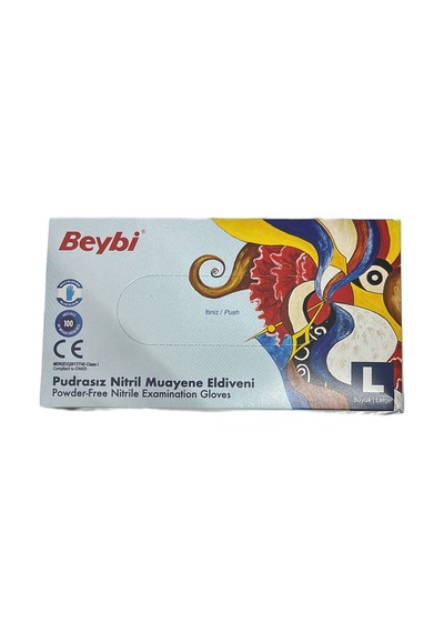 Beybi Nitril Mavi Pudrasız Eldiven Large 100'lü