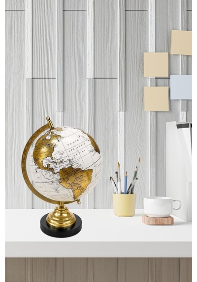 Dekoratif Dünya Küre Ev Ofis Hediye Beyaz&gold 13x20x30cm
