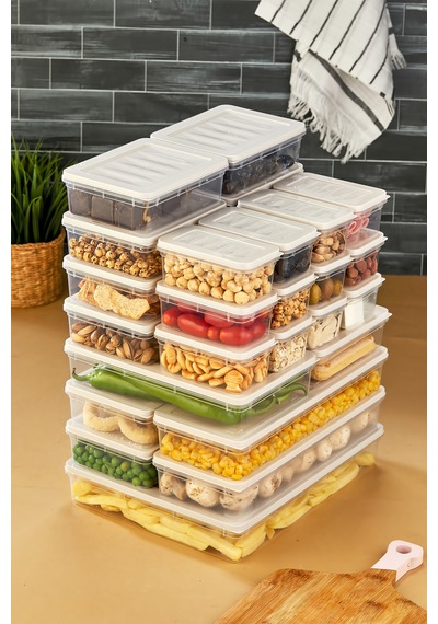 Multi Box 27 Parça 5 Farklı Boy Saklama Kabı Seti - Dondurucu & Mikrodalga Uyumlu Krem