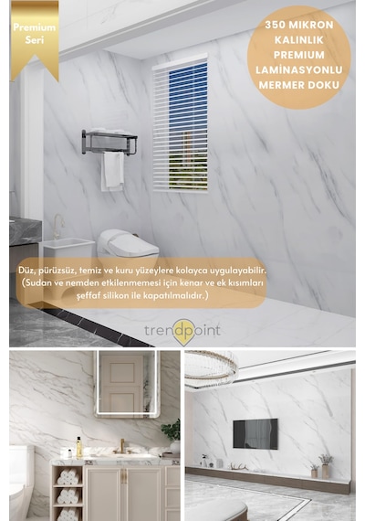 Trendpoint Kendinden Yapışkanlı Mermer Görünümlü 60cm 100cm Premium Zemin Duvar Kağıdı Dolap Kaplama 60 CM X 100 CM
