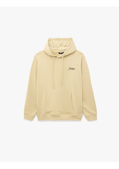 Koton Üç İplik Uzun Kollu Baskılı Kapşonlu Sweatshirt Bej 7wam70104mk Ekru
