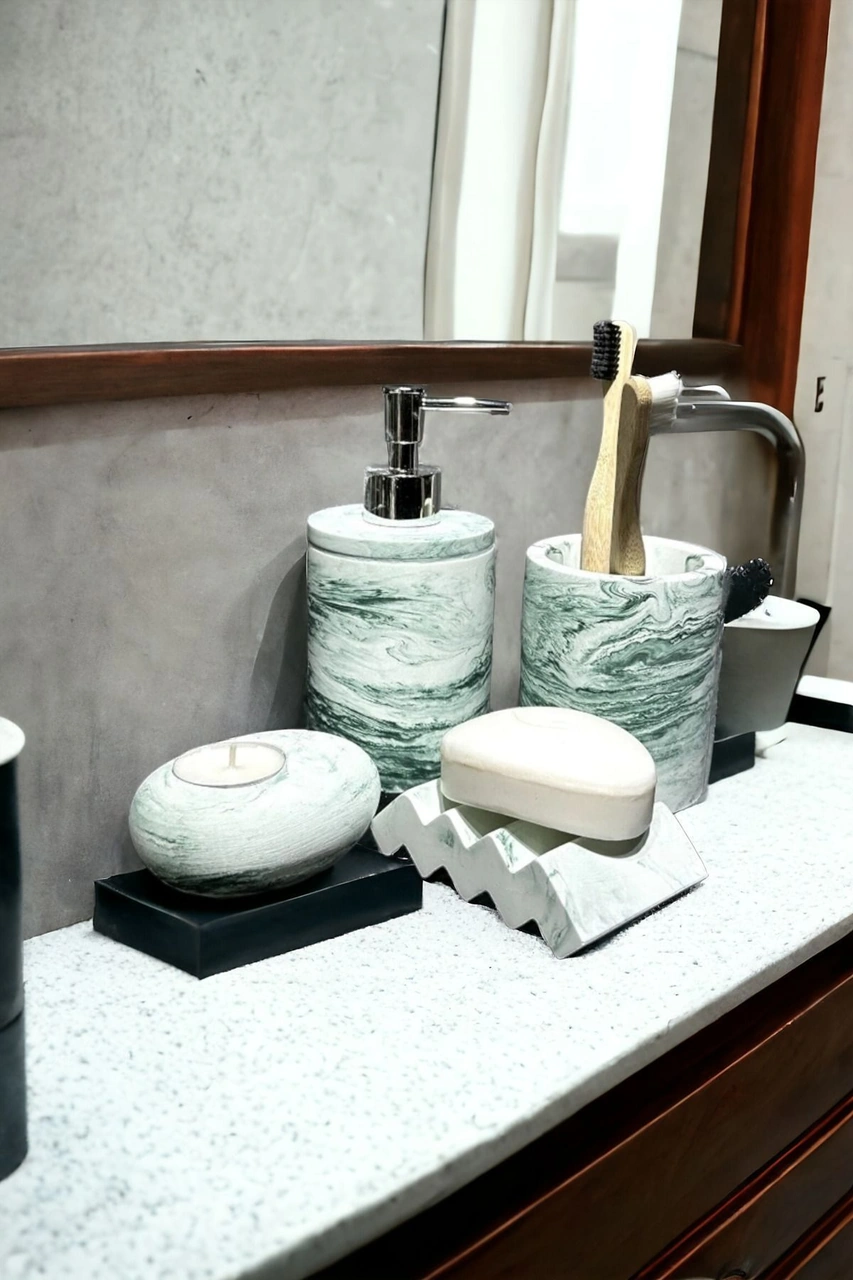 Mermer Serisi Yeşil Renk Beton Banyo Seti,dis Fircalik Yeşil