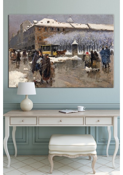 Yeni Yıl New Year Yılbaşı Kış Yağlıboya Efektli Doğa Manzara Dekoratif Kanvas Tablo (8 Farklı Ölçü) 50 x 35r