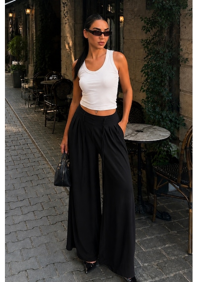 Madmext Siyah Yüksek Bel Pileli Rahat Kesim Kadın Eşofman Altı Mg2823