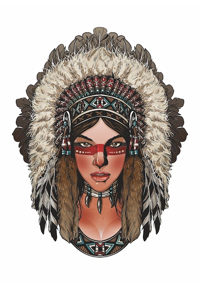 Kızılderili Kız Sticker - Araba Oto Motosiklet Karavan Sticker - 00031 30x23 Cm