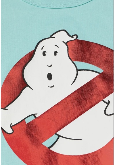 Lolliboomkids Kız Erkek Çocuk Turkuaz Renk Varak Baskı Ghost Busters Hayalet Avcıları Kısa Kol T-shirt Indigo Mavi Yeşil