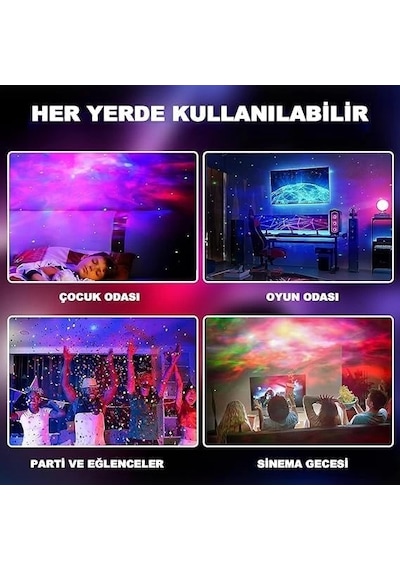 Astronot Gece Lambası Galaxy Projektör Led Galaksi Işık Projektörü Çok Renkli Nebula Galaksi Yıldızl Çok Renkli