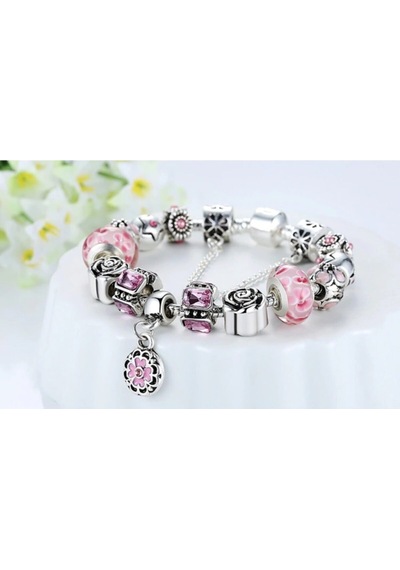 Collectios Charm Bileklik Pembe Charmlı, Ahşap Kutu Içerisinde Pembe Pembe