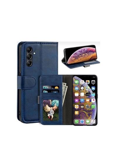 Samsung Galaxy A56 İle Uyumlu A37/a36/a56 Kılıf 360 Tam Kaplar Deri Dokulu Kapaklı Cüzdan Standlı Kartvizitli - Lacivert Çok Renkli