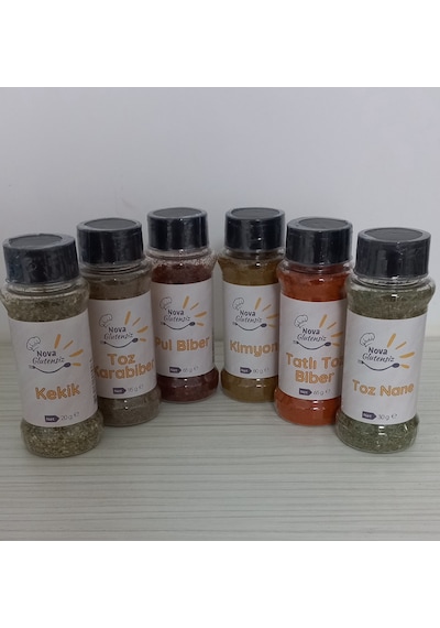 Glutensiz Baharat Seti Karabiber, Kimyon, Pul Biber, Toz Biber, Kekik, Nane