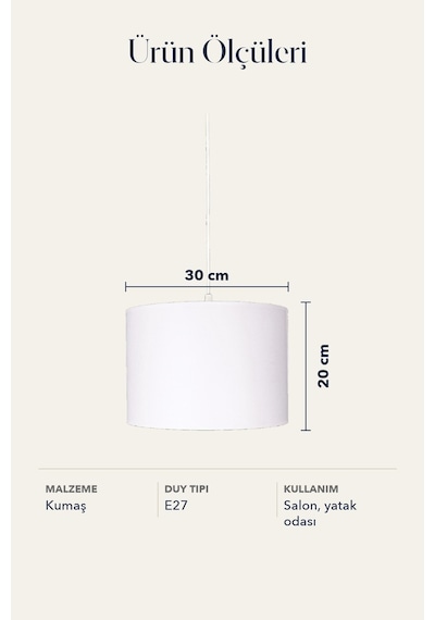 Şenay Aydınlatma Modern Silindir Kumaş Sarkıt Avize Beyaz Tavan Lambası Salon Yatak Odası