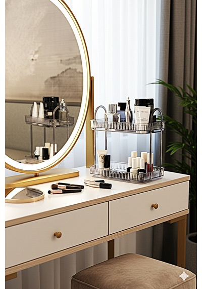 2 Katlı Makyaj Organizeri Kozmetik Aksesuar Düzenleyici Banyo Rafı Stone Plastik Gri Tr Diğer