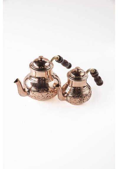 Dmt Copper Home Bakır Küçük Boy 3 Kişilik Çaydanlık El Yapımı Gaziantep Üretimi, Alt 900 Ml Üst 500 Ml Bakır