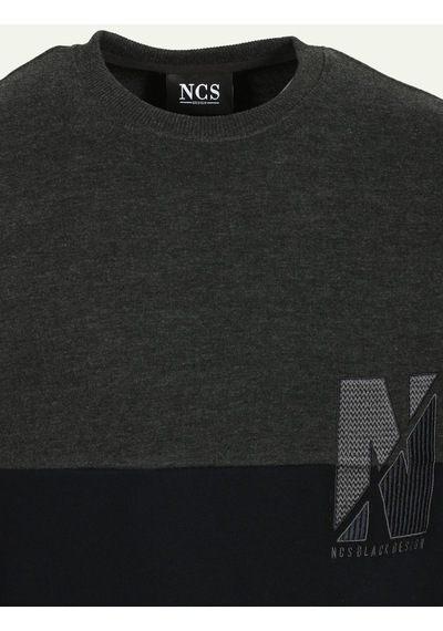 Antramelanj Erkek Bisiklet Yaka Logo Nakışlı 3 İplik Çift Renk Sweatshirt Ncs Jeans 1624-antramelanj Antrasit