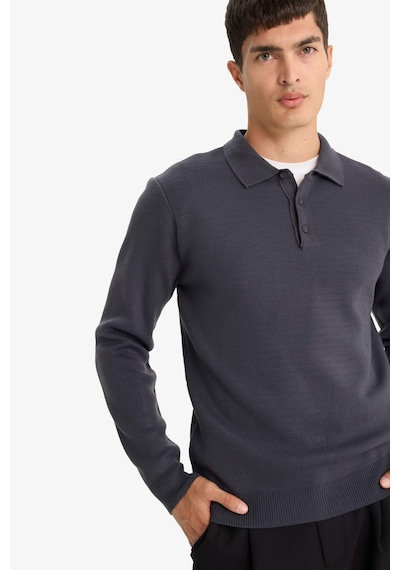 Defacto Standart Fit Polo Yaka Triko Kazak F1523ax25augr308 Gri