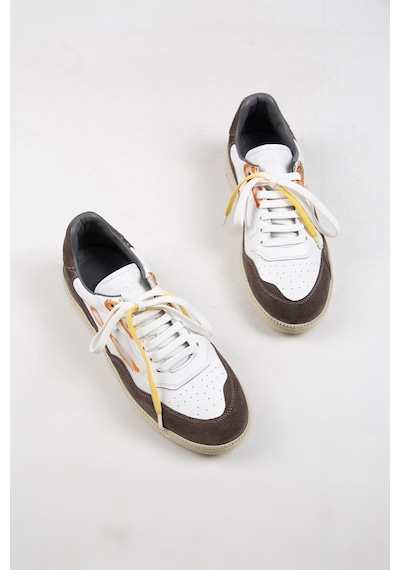 Krahe Artemis Erkek Hakiki Deri Eskitme El Boyamalı Bağcık Ve Iki Yedek Bağcıklı Beyaz-Vizon Sneakers 001