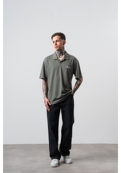 Respire Erkek Senor Yazılı Polo Yaka Regular Fit T-shirt Haki