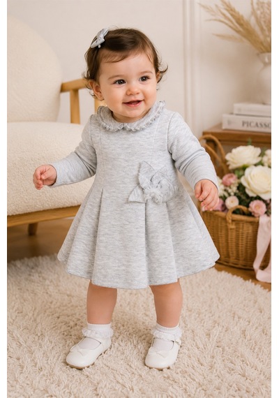 Babyhola Kız Çocuk Işıltı Detaylı Kapitone Elbise Quenn Collection 13986 Gri