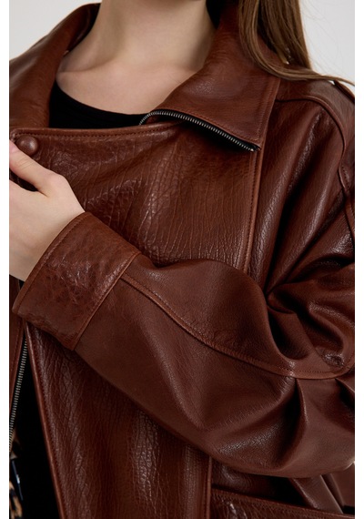 Oversize Bayan Deri Ceket Vb-21-bk-2847-24119 Fındık