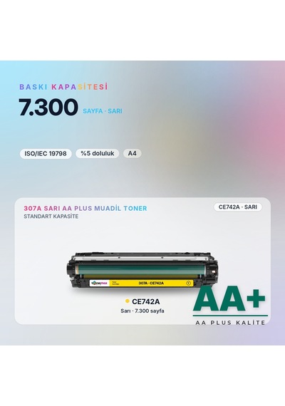 Hp 307a Ce742a Sarı Uyumlu Toner Aa Plus / Color Laserjet Cp5225 / Cp5225n / Cp5225dn