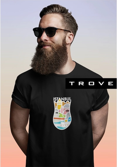 Unısex Kadın Erkek Hediye Istanbul Yedi Tepe Baskılı Çay Bardak % 100 Pamuk Tasarım T-shirt Siyah