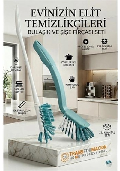 2'li Profesyonel Set - Biberon, Şişe Ve Kavanoz Fırçası İle Bulaşık Fırçası 723096