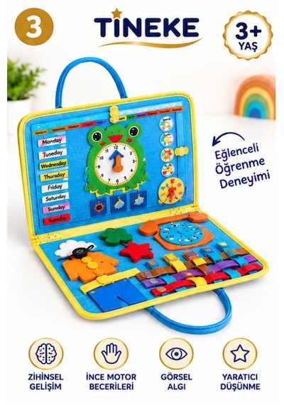 Tineke 3+ Yaş Keçe Eğitim Kitabı Montessori Eğitici Aktivite Oyuncağı Beceri Ve Zeka Geliştirici Çocuk Kitabı 4 Sayfa Mavi-ing