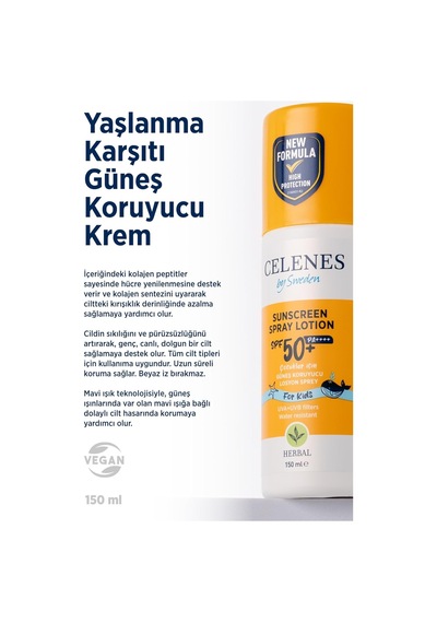 Celenes Herbal Spf 50+ Çocuk Güneş Koruyucu Losyon Sprey 150 Ml