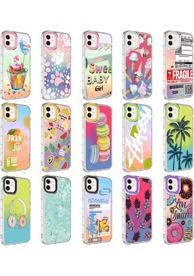 Apple Uyumlu iPhone 11 Kamera Korumalı Renkli Desenli Sert Silikon Bto Korn Kılıf-no8