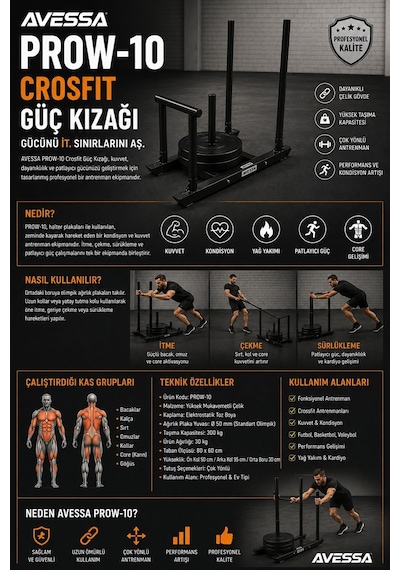 Özel Seri Spor Direnç Çalışması Kuvvet Aleti Prow-10 Crosfıt Güç Kızağı