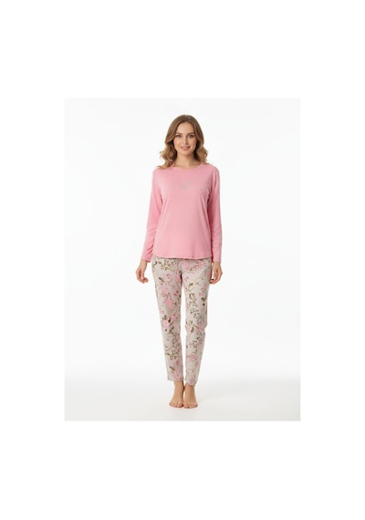 Pemilo Kadın 2000-15 Uzun Kol Likralı Pijama Takımı PEMBE
