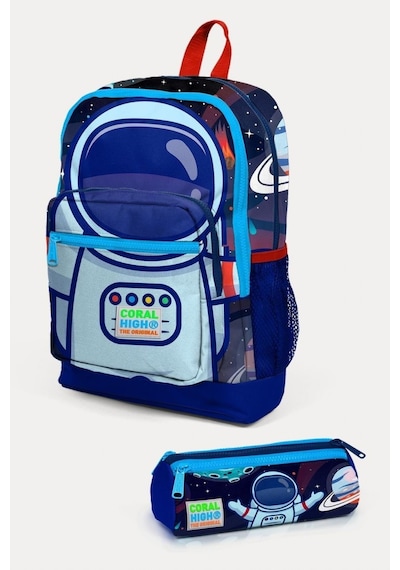 Coral High Kids Saks Mavi Astronot Desenli 2'li Okul Çanta Seti - Erkek Çocuk