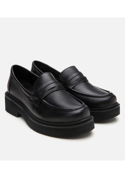 Hotiç Kadın Deri Mavi Kalın Tabanlı Klasik Loafer
