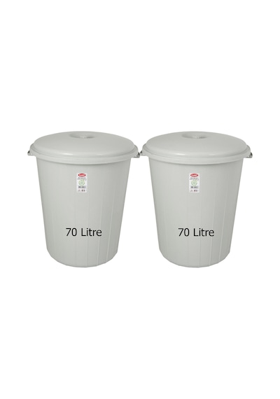 70 Lt (İkili Takım) Plastik Büyük Boy Çöp Kovası Et Kovası Gri