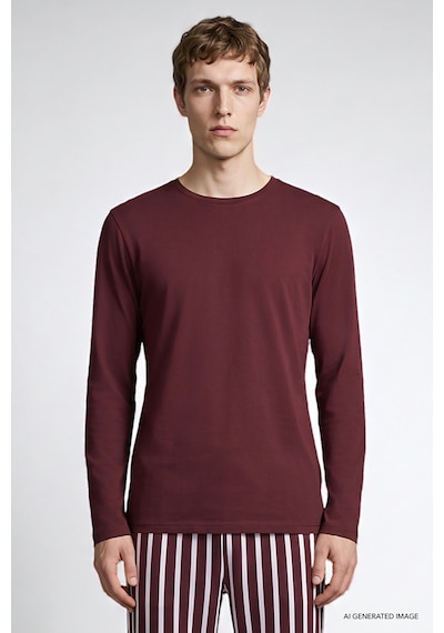 Ac&Co / Altınyıldız Classics Erkek Bordo 2'li %100 Pamuk Yumuşak Dokulu Yan Cepli Çizgili Pijama Takımı