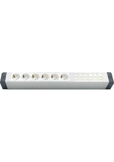 Amp Connect Alüminyum Profil Yatay Donatılmış Brotik 6'li Blok Priz + 6 Cat3 Telefon Veya Cat5 Cat6 Data Prizi
