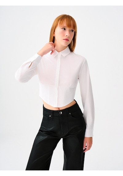 Slim Fit Kadın Gömlek U.kol Beyaz