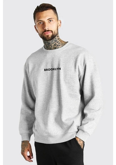 Startmore Unisex Baskılı Oversize Kapşonlu Sweatshirt Gri Siyah